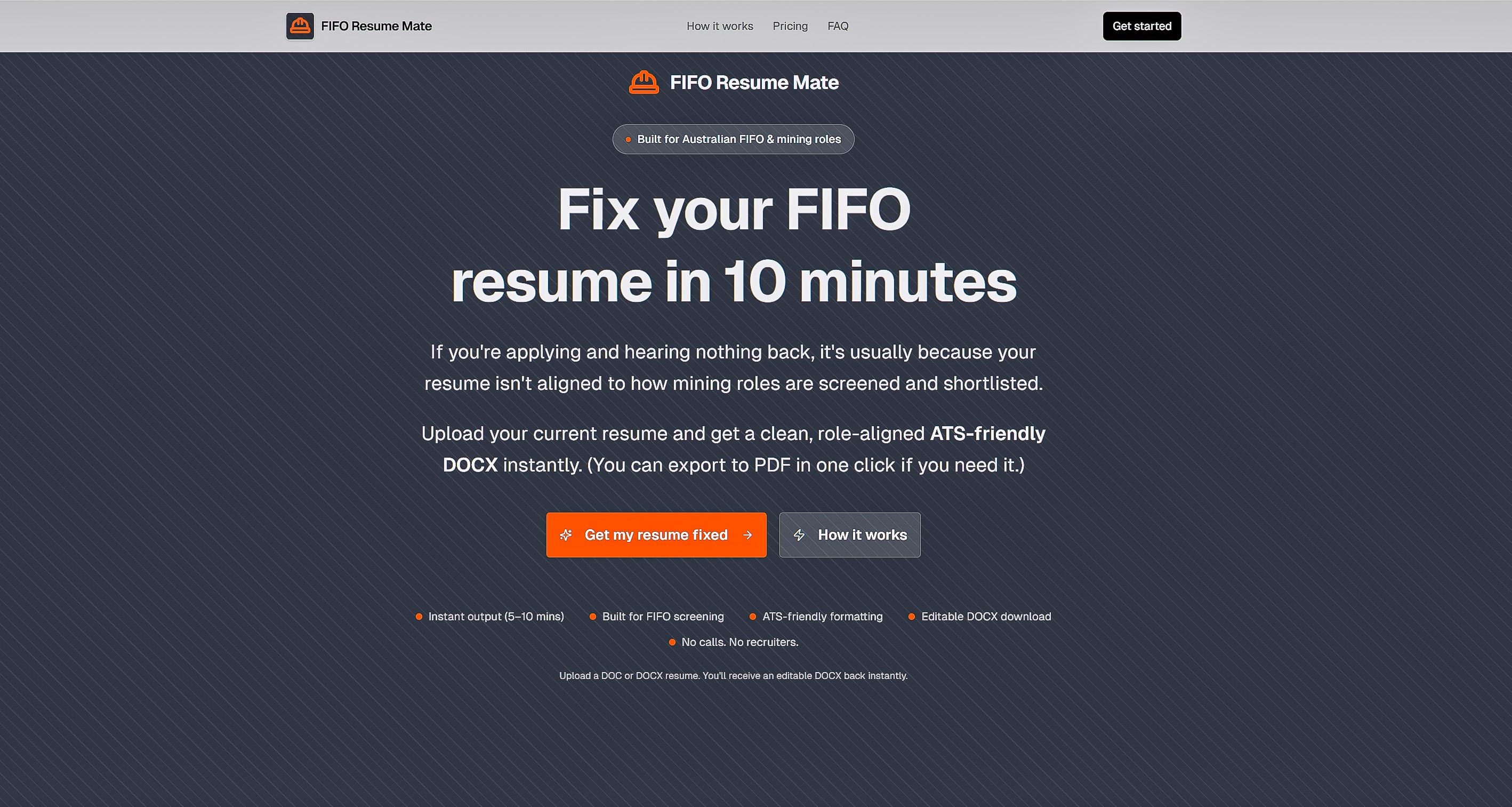 FIFO Resume Mate website screenshot