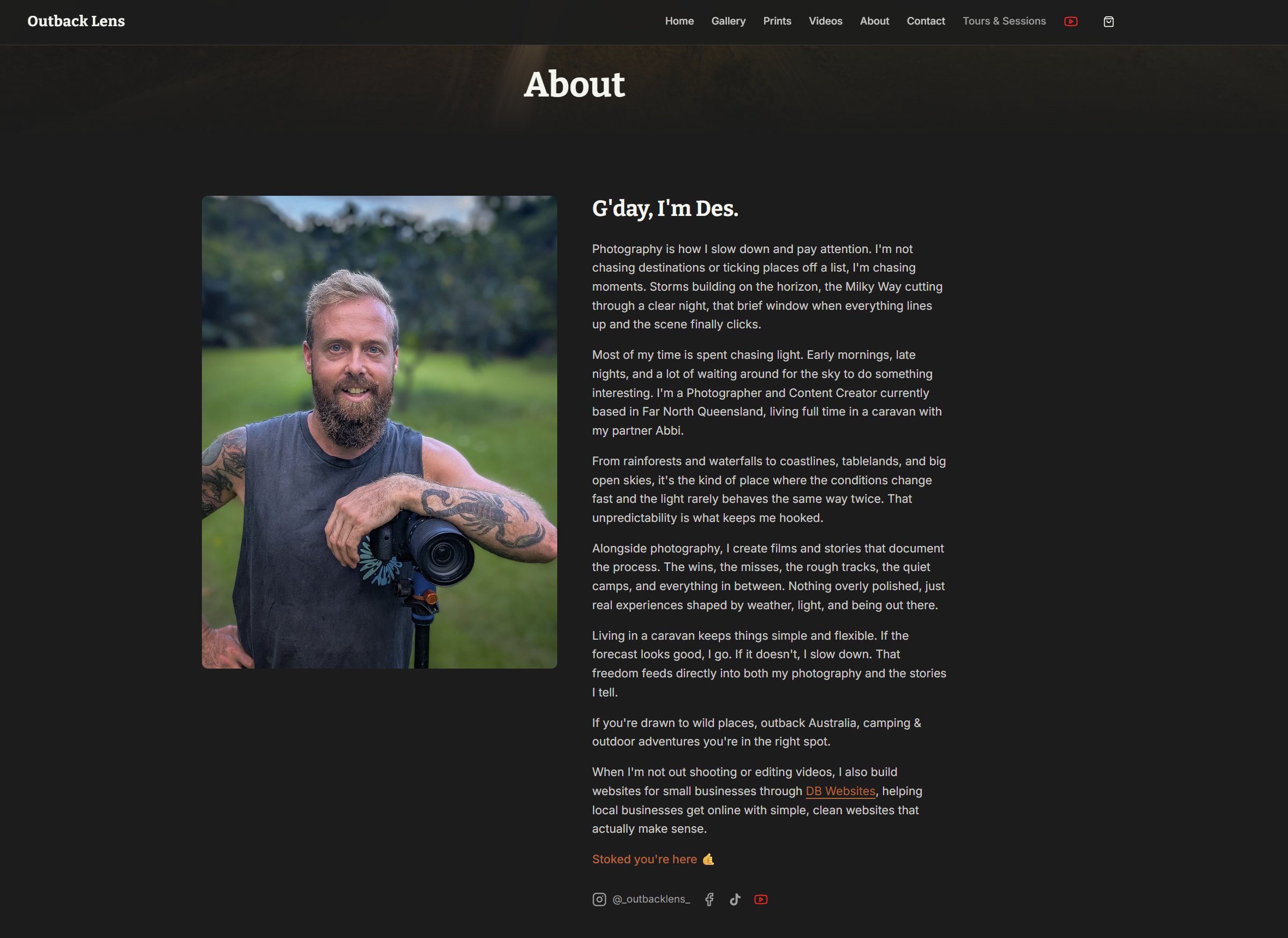 Outback Lens about page screenshot