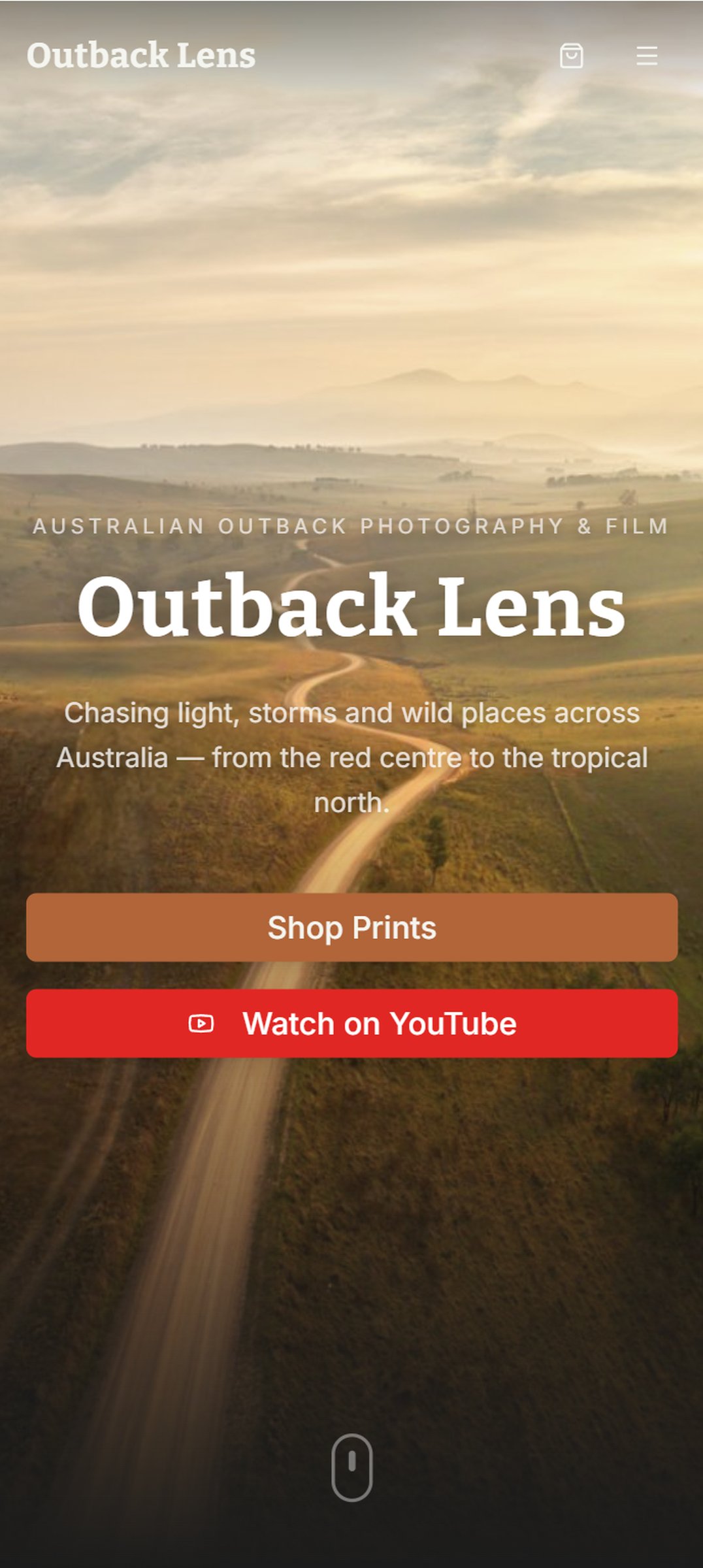Outback Lens mobile homepage screenshot